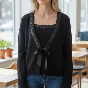 BoB Mackie Black Satin Trimmed 2 in One Sweater Size Large Classic